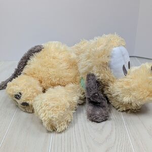 Disney World Parks Plush Baby Pluto Dog Yellow and Brown Green Collar Shaggy Fur